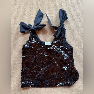 Maeve Anthropologie Black Sequin Top